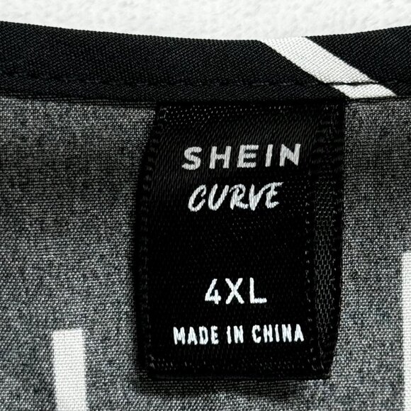 Shein Curve Women's 4XL Black & White Patterned Dress 100% Polyester Short Sleev - Picture 4 of 5